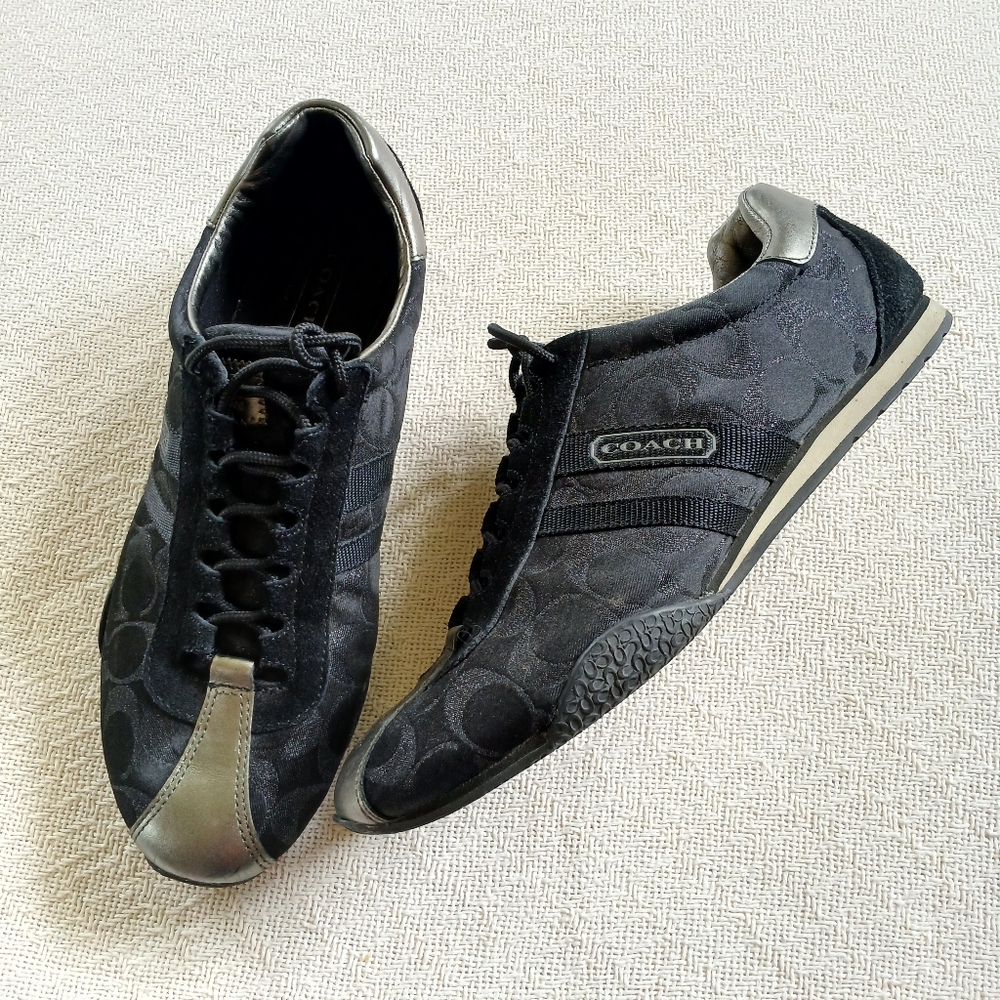 Coach Black Signature Canvas Lace-Up Sneakers with Metallic Accents